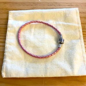 Pandora pink leather bracelet. Great condition!